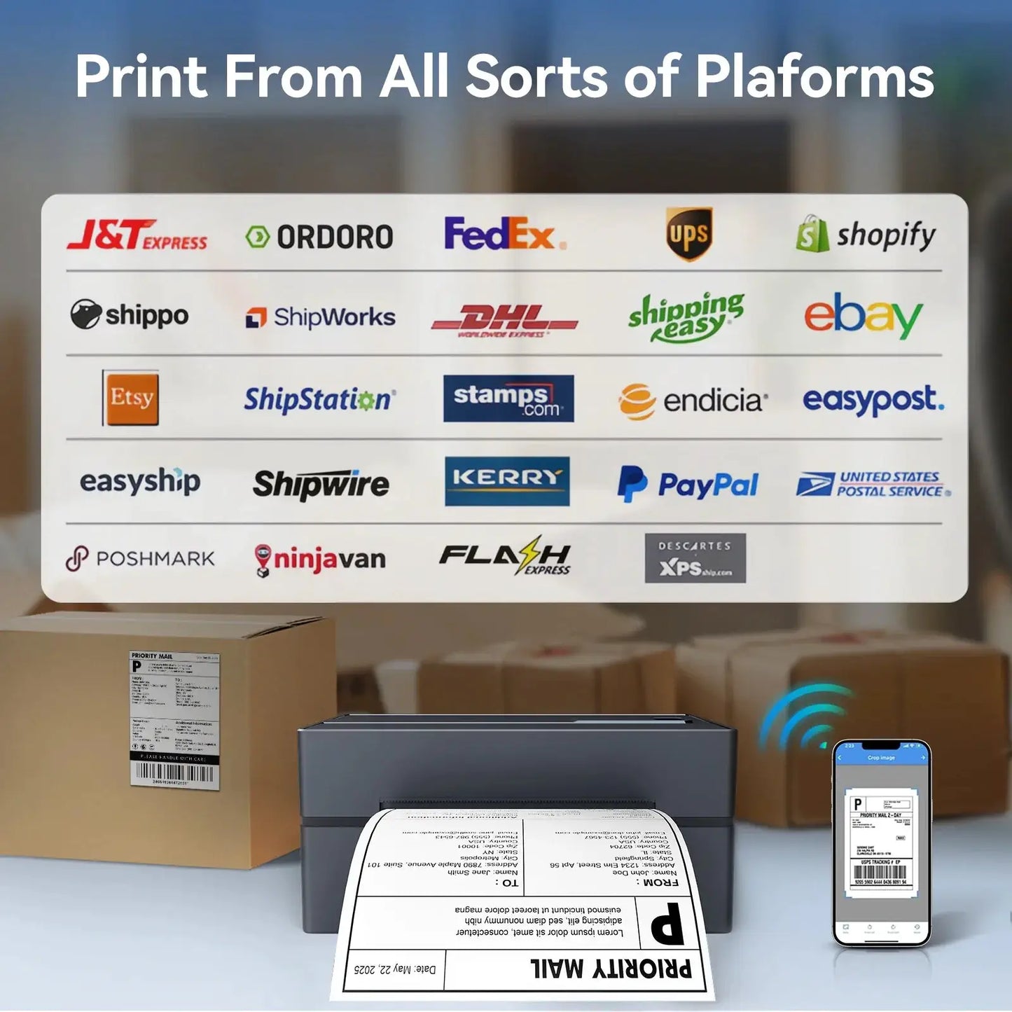 Wireless 4x6 thermal label printer with Bluetooth WiFi Moktan Sabai compact black on Tampa Home & Garden Store