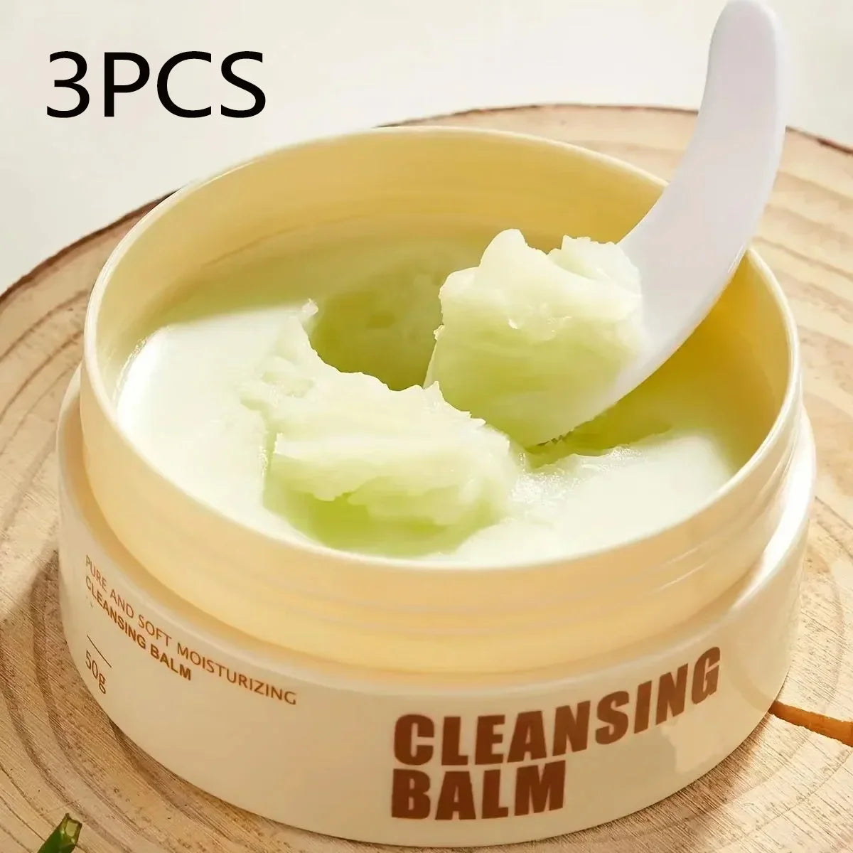 Cleansing balm jar with pale green balm chunks and spatula, 3PCS Silcy Skin cleanser on Tampa Home & Garden Store