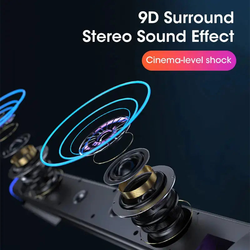 4D Computer Bluetooth Speaker Bar for PC and Mac by Moktan Sabai with blue LED ring visuals on Tampa Home & Garden Store