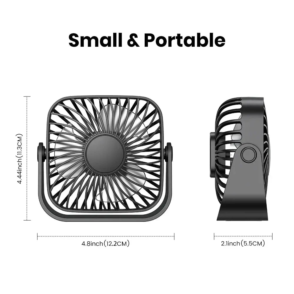 Moktan Sabai portable USB desk fan, compact black frame with 4.8in width for travel and desk on Tampa Home & Garden Store