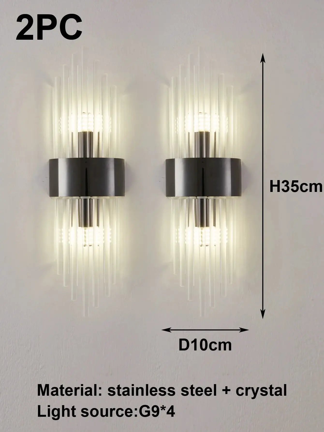 Crystal Wall Sconce G9 2pc set black/gold stainless steel with crystal prisms Moktan Sabai on Tampa Home & Garden Store