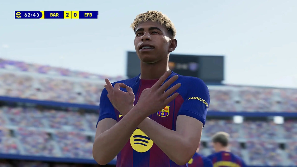 Nintendo Switch 2 EFootball Kick-Off soccer game Barca jersey player celebrates on stadium on Tampa Home & Garden Store