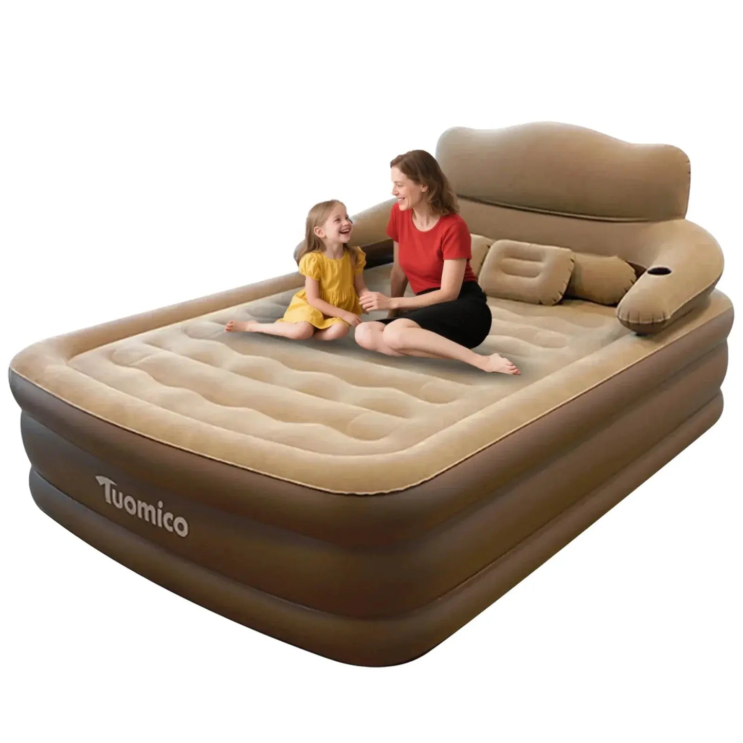 Air Mattress with Headboard Moktan Sabai tan inflatable bed for home camping RV on Tampa Home & Garden Store