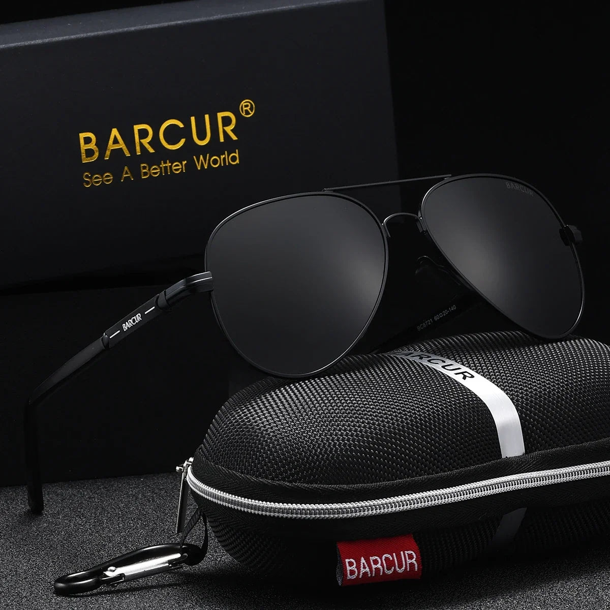 BARCUR black oversized aviator sunglasses with mirrored TAC lenses & stainless steel frame on Tampa Home & Garden Store