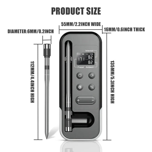 Wireless Bluetooth meat thermometer with stainless probe and digital display in gray body on Tampa Home & Garden Store
