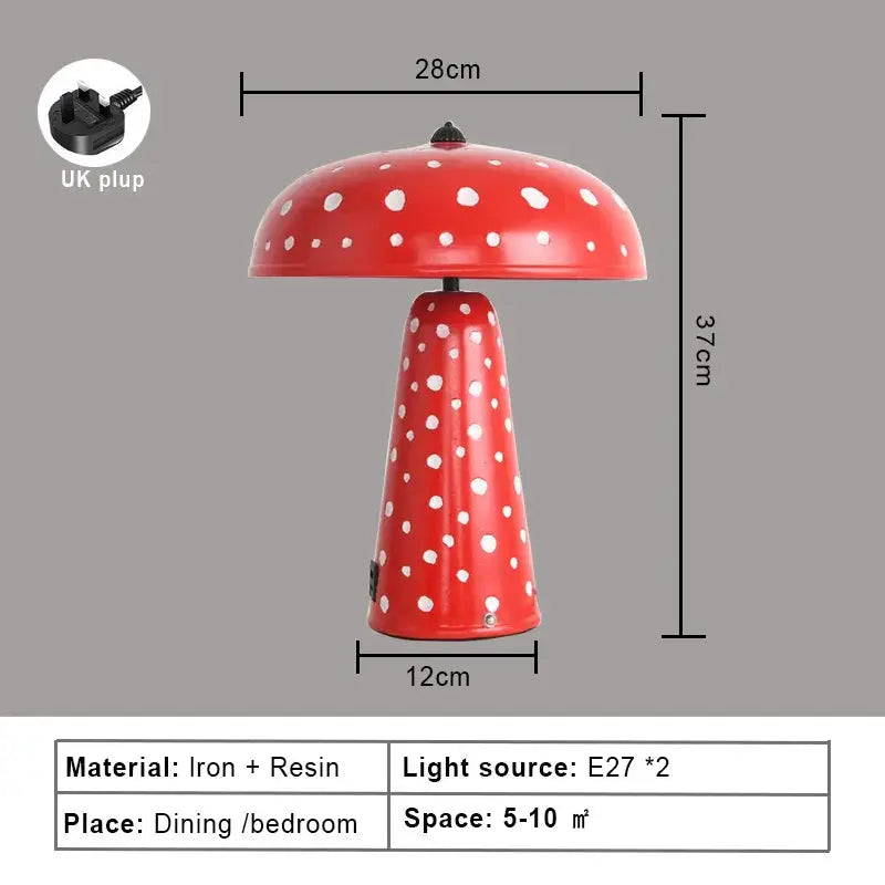 Touch Lamp Mushroom Night Light red polka-dot bedside lamp iron + resin Moktan Sabai on Tampa Home & Garden Store