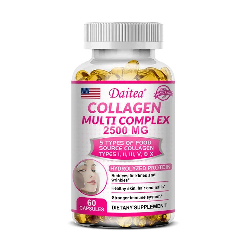 Daitea Hydrolyzed Collagen Multi Complex 2500 mg capsules in white bottle Silcy Skin on Tampa Home & Garden Store