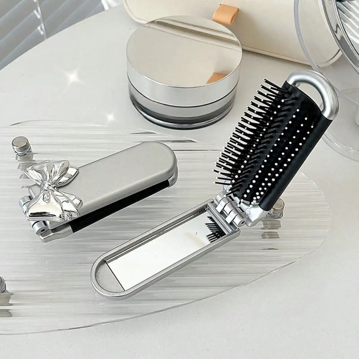 Silcy Skin portable compact air-cushioned comb with mirror, silver travel hairbrush on Tampa Home & Garden Store