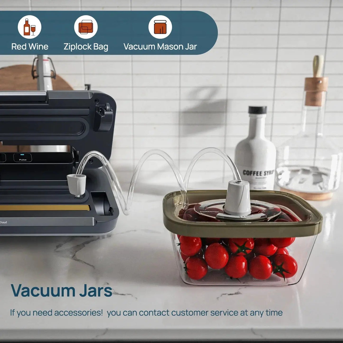 Vacuum Sealer Machine 80Kpa handle-type Moktan Sabai in dark gray with 1 glass vacuum jar on Tampa Home & Garden Store