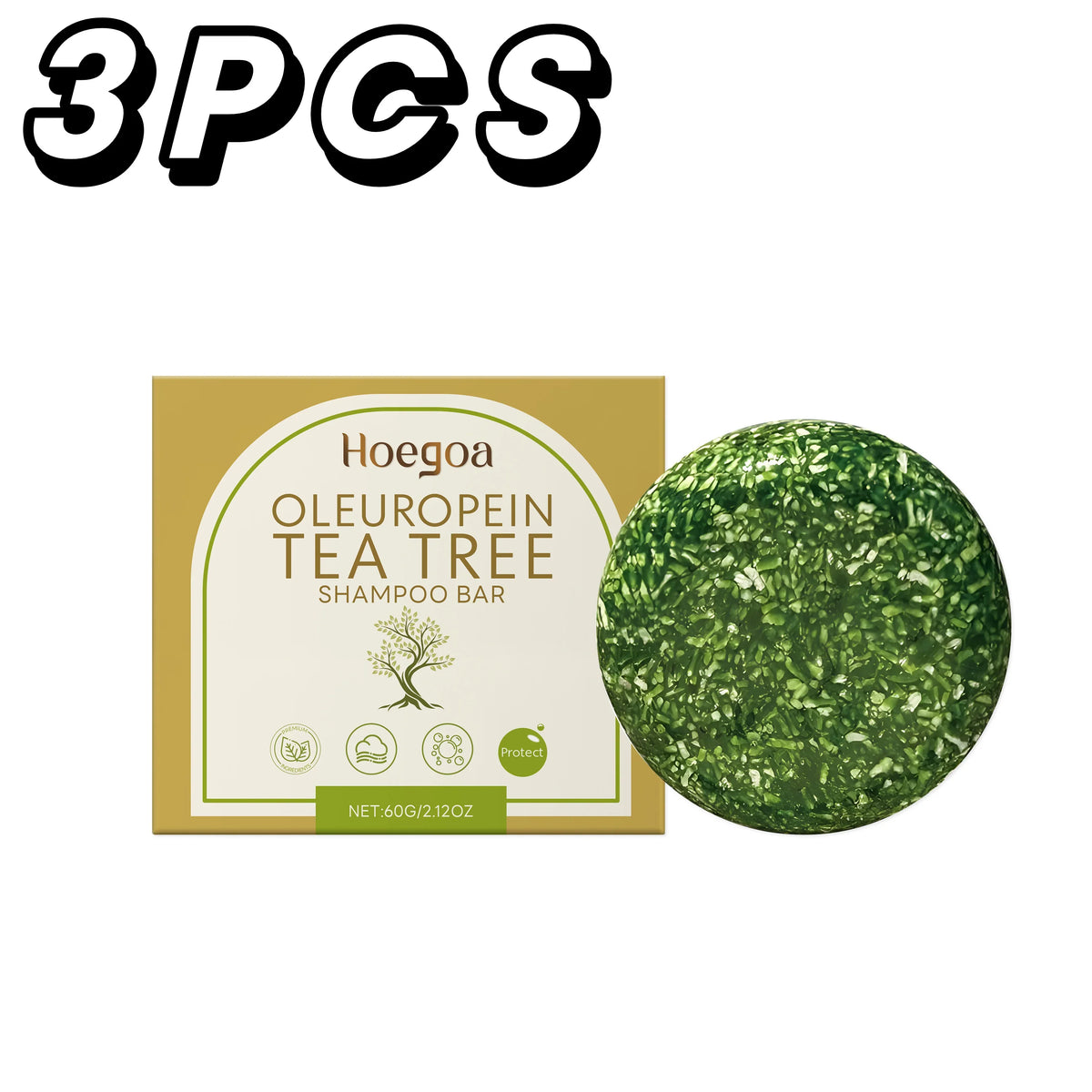 Herbal dandruff shampoo bar packaging Oleuropein Tea Tree with green textured sphere on Tampa Home & Garden Store