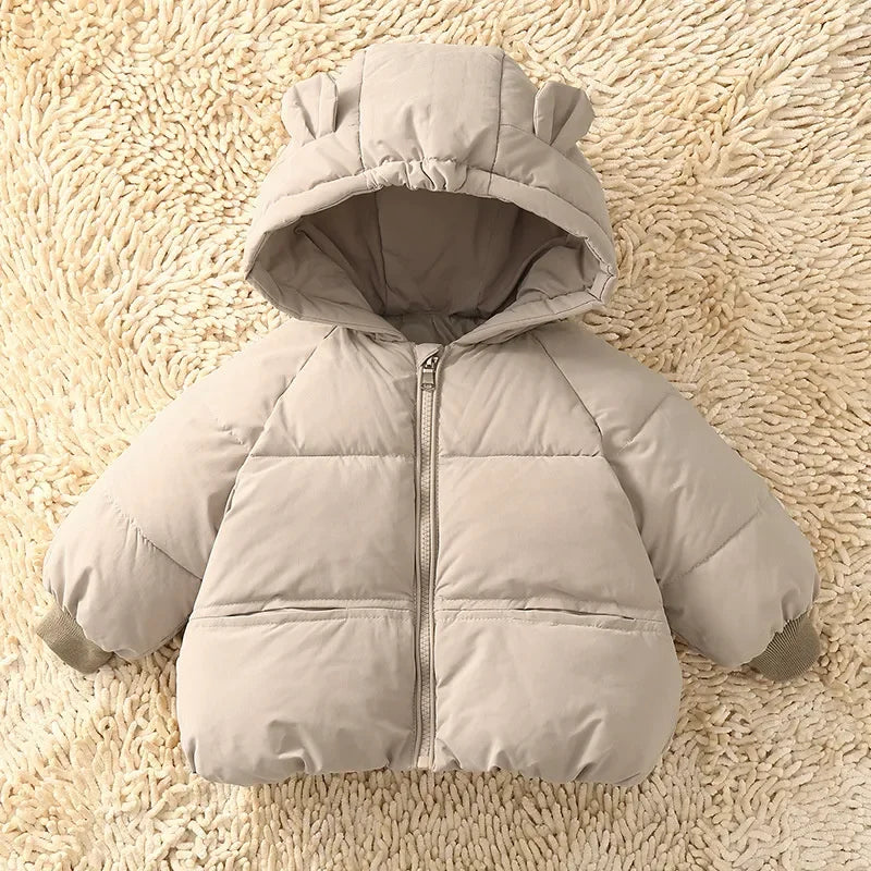 Kids Winter Down Jacket hooded parka in beige, UpTrend Deals puffer with zip front on Tampa Home & Garden Store