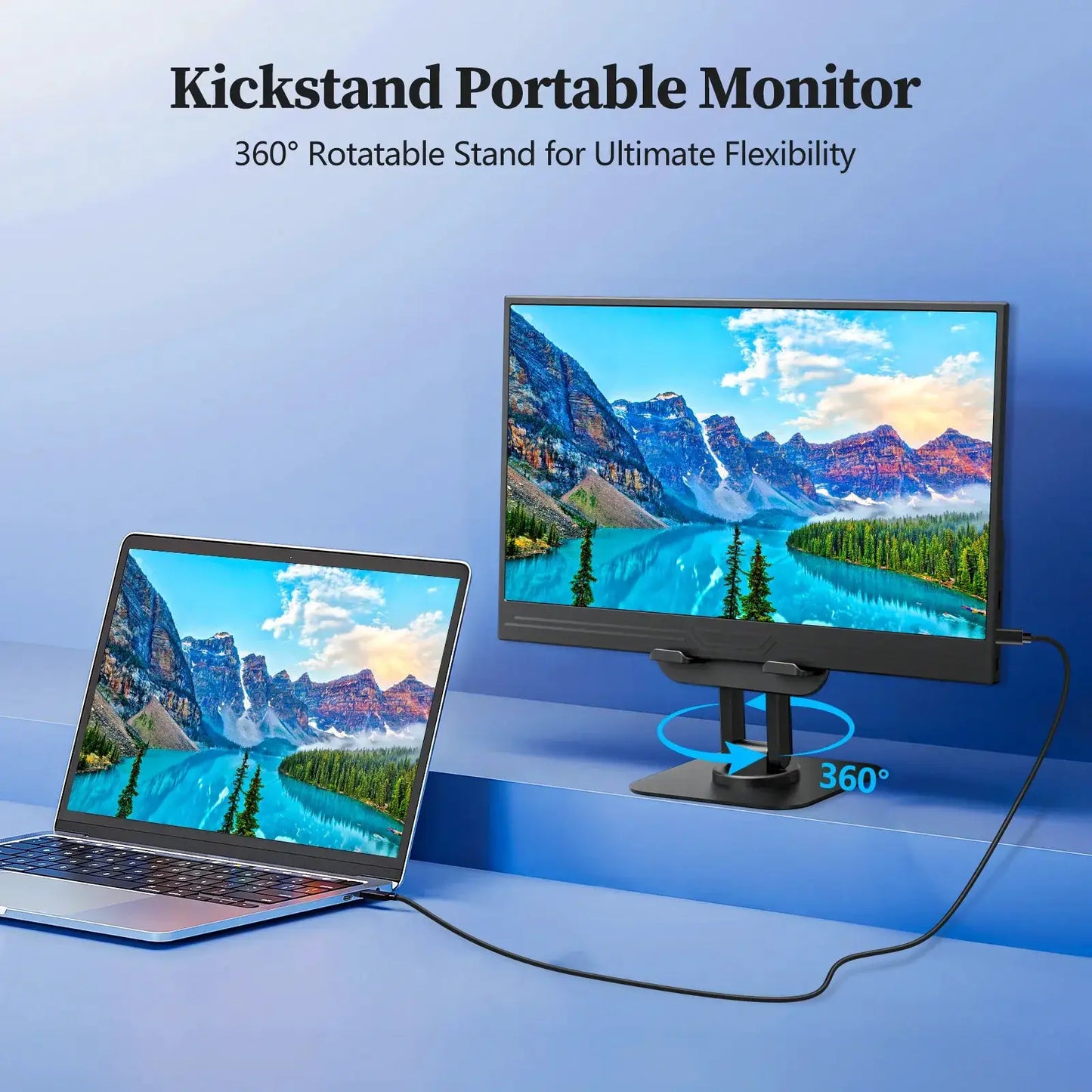 13.3-inch portable monitor on a 360° rotatable stand connected to a laptop via USB/HDMI; mountain view on Tampa Home & Garden Store