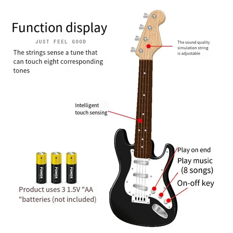 4-string guitar toy for kids, black body with pickguard, 3 AA batteries not included compact on Tampa Home & Garden Store