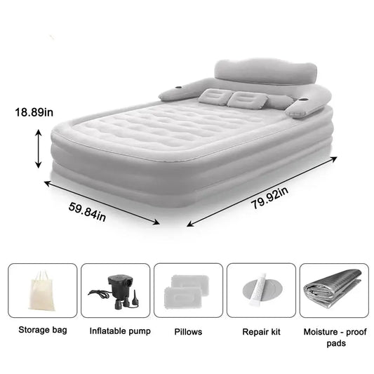 Gray Moktan Sabai 2-Person Inflatable Air Mattress for camping with pump, pillows, repair kit on Tampa Home & Garden Store