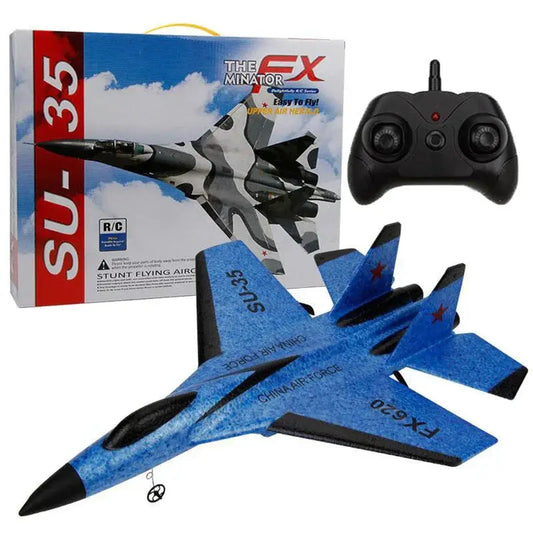 Kids RC Airplane 2.4GHz fighter jet blue with black nose and controller on Tampa Home & Garden Store