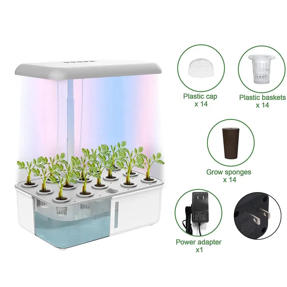 Smart WiFi hydroponic herb growing system, white aeroponics unit with LED light and 14 baskets on Tampa Home & Garden Store