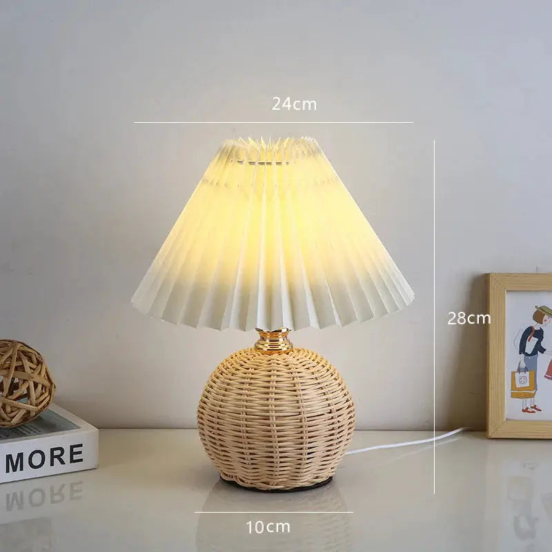 Table lamp Moktan Sabai with pleated fabric shade and rattan base, USB LED on Tampa Home & Garden Store
