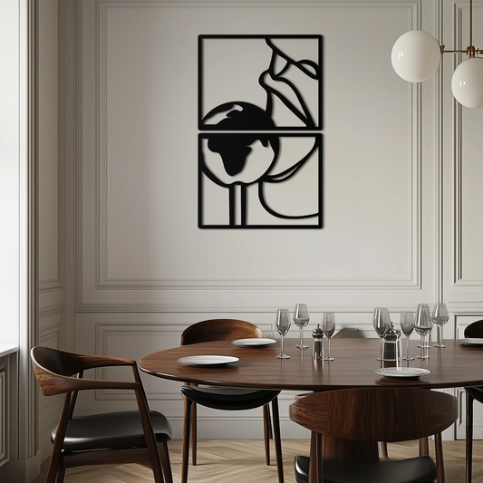 Earth Kiss metal wall art, black abstract two-panel decor on light wall on Tampa Home & Garden Store