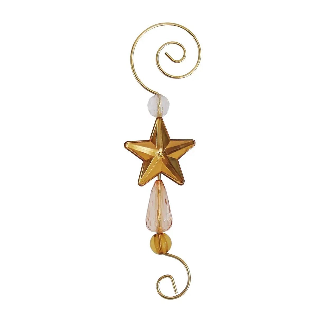 Set of 6 gold-tone star ornament hooks with clear crystal bead and pink teardrop pendant on Tampa Home & Garden Store