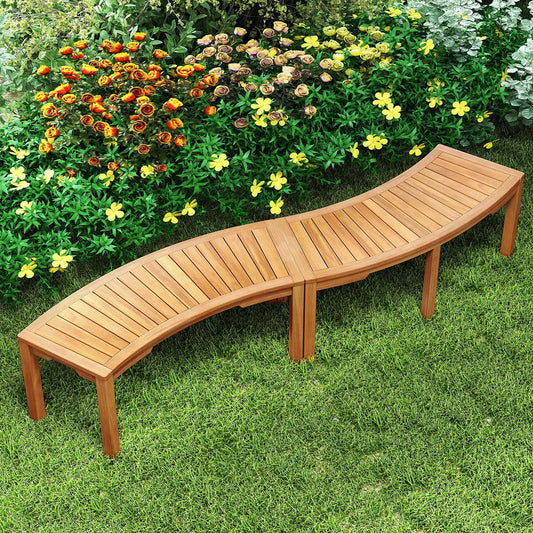 Set of 1 Outdoor Bench Acacia Wood Curved Garden Bench 2-Person - Tampa Home & Garden Store