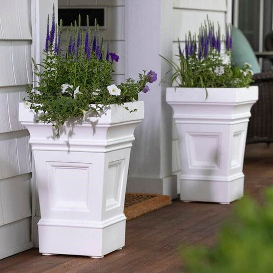 Set of 2 - 24 inch High Self Watering Planter Box in White Plastic Resin - Tampa Home & Garden Store