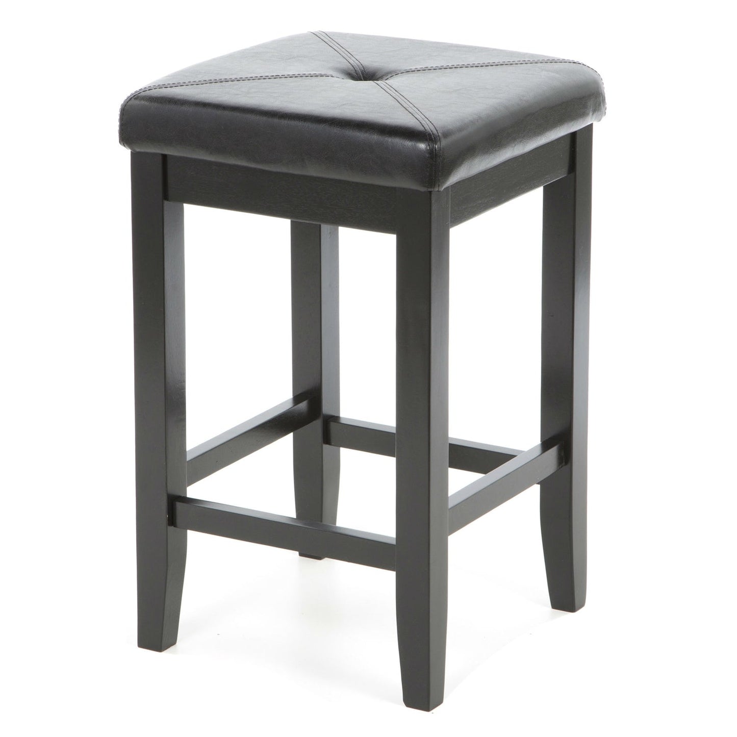 Set of 2 - Black Bar Stools 24-inch High w/ Cushion Faux Leather Seat - Tampa Home & Garden Store