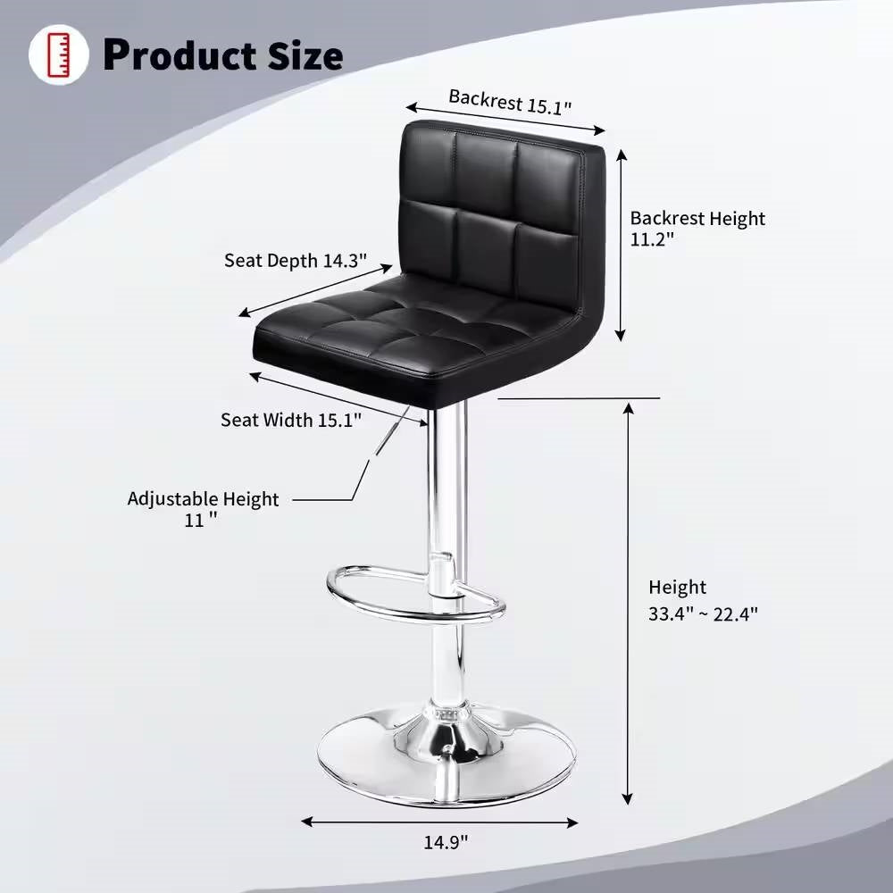 Set of 2- Black Faux Leather Barstool with Low Back Swivel Seat - Tampa Home & Garden Store