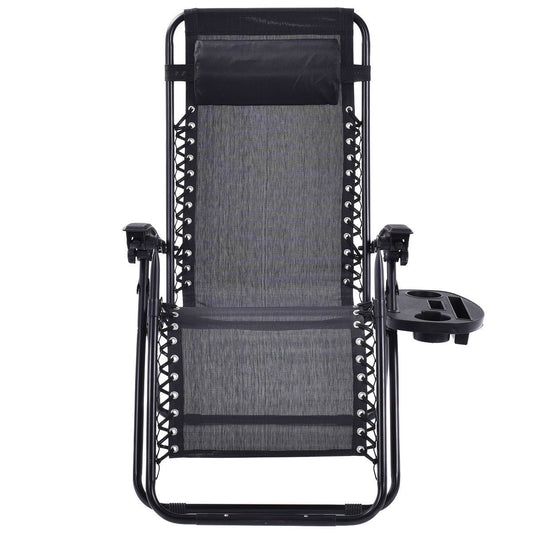 Set of 2 Black Folding Outdoor Zero Gravity Lounge Chair Recliner - Tampa Home & Garden Store