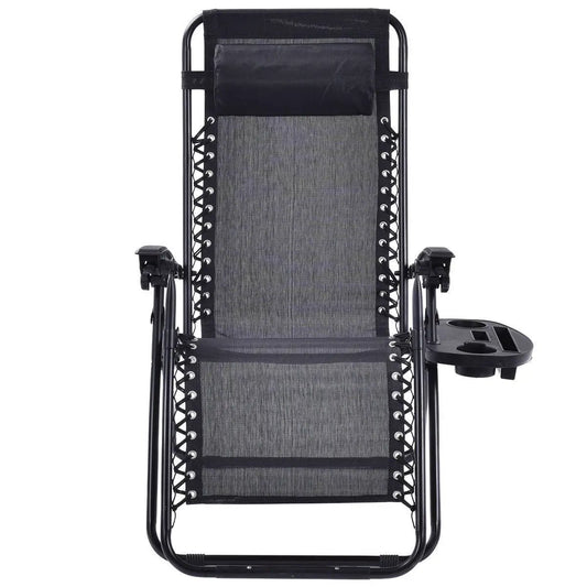 Set of 2 Black Folding Outdoor Zero Gravity Lounge Chair Recliner - Tampa Home & Garden Store