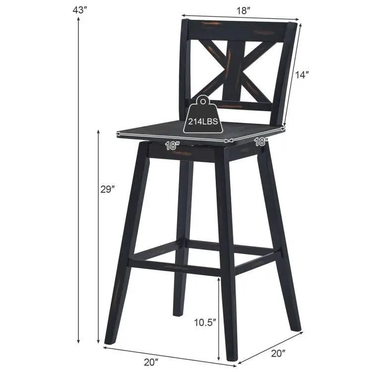 Bar stools set of 2 HomePacific black wood 29-in farmhouse with cross-back X design on Tampa Home & Garden Store