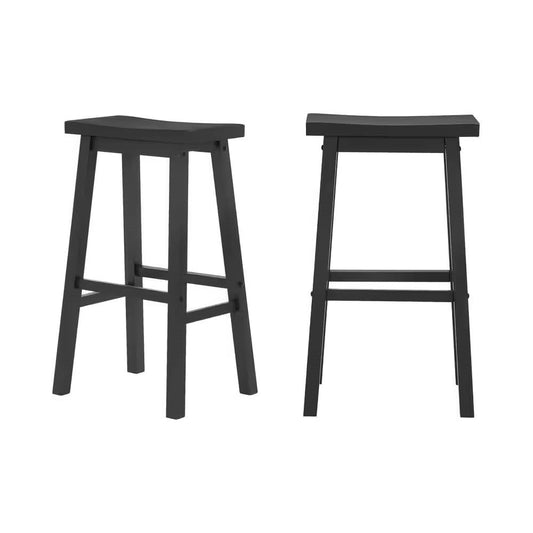 Set of 2 Farmhouse Bar Height Saddle Seat Barstool in Charcoal Black Wood Finish - Tampa Home & Garden Store