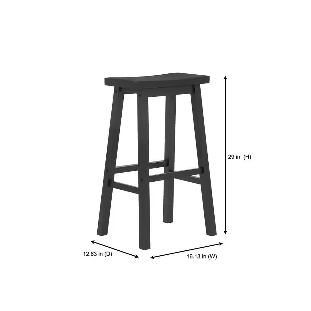 Set of 2 Farmhouse Bar Height Saddle Seat Barstool in Charcoal Black Wood Finish - Tampa Home & Garden Store