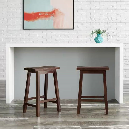 Set of 2 Farmhouse Counter Height Saddle Bar Stools in Brown Walnut Wood Finish - Tampa Home & Garden Store