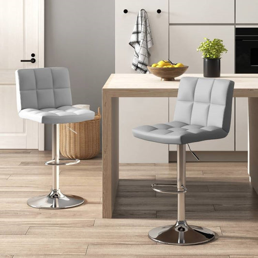 Set of 2 Modern Adjustable Height Barstools w/ Comfortable Grey PU Leather Seat - Tampa Home & Garden Store
