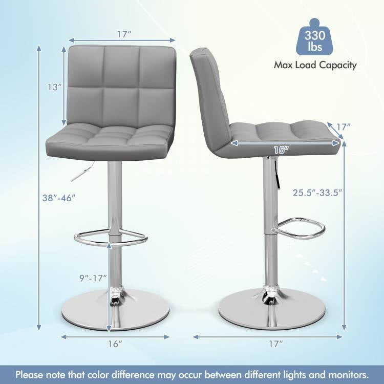 Set of 2 Modern Adjustable Height Barstools w/ Comfortable Grey PU Leather Seat - Tampa Home & Garden Store