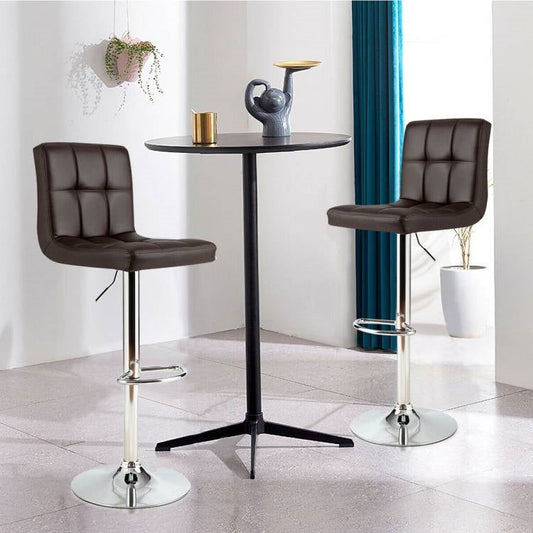 Set of 2 Modern Adjustable Height Barstools with Brown PU Leather Swivel Seat - Tampa Home & Garden Store