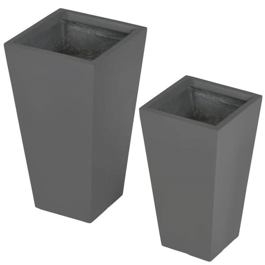 Set of 2 Modern Lightweight Outdoor Flower Pot Planters in Grey 22-in and 18-in - Tampa Home & Garden Store