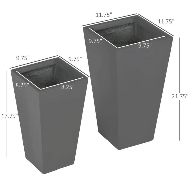 Set of 2 grey outdoor square tapered planters 22 in and 18 in by HomePacific on Tampa Home & Garden Store