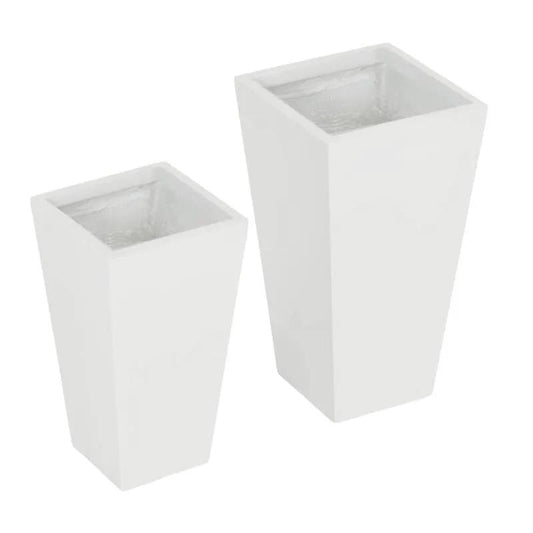 Planter boxes set of 2, white, modern rectangular tapered outdoor planters on Tampa Home & Garden Store