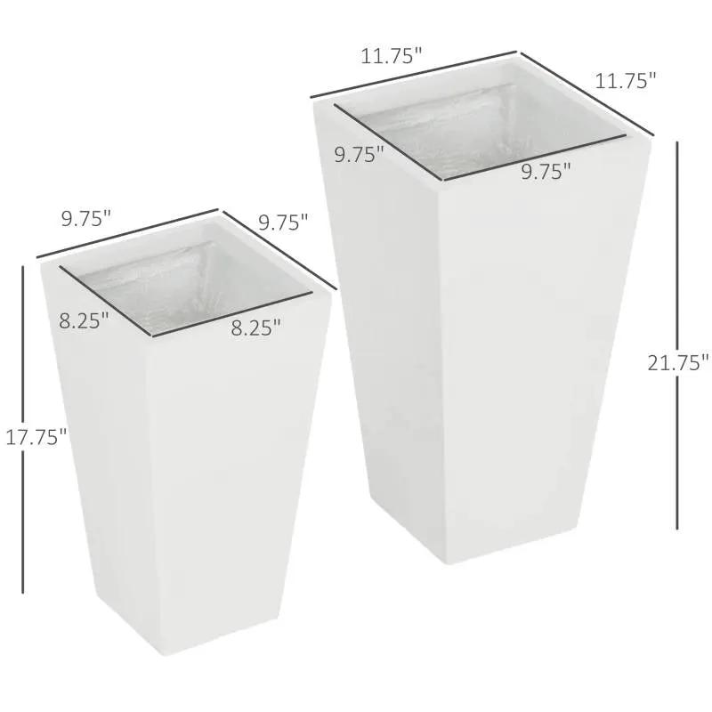 Set of 2 white modern lightweight outdoor planter boxes, tapered square design on Tampa Home & Garden Store