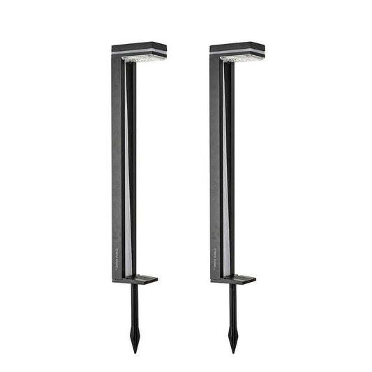 Set of 2 modern outdoor solar LED path lights in black metal with ground spikes on Tampa Home & Garden Store