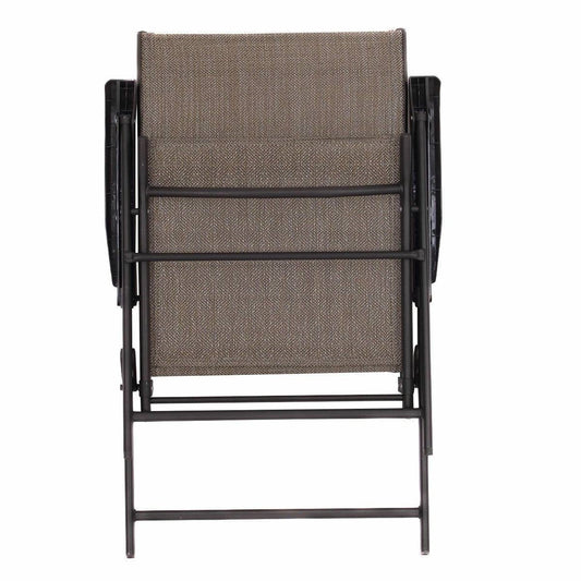 Set of 2 Outdoor Folding Patio Chairs in Brown with Black Metal Frame - Tampa Home & Garden Store
