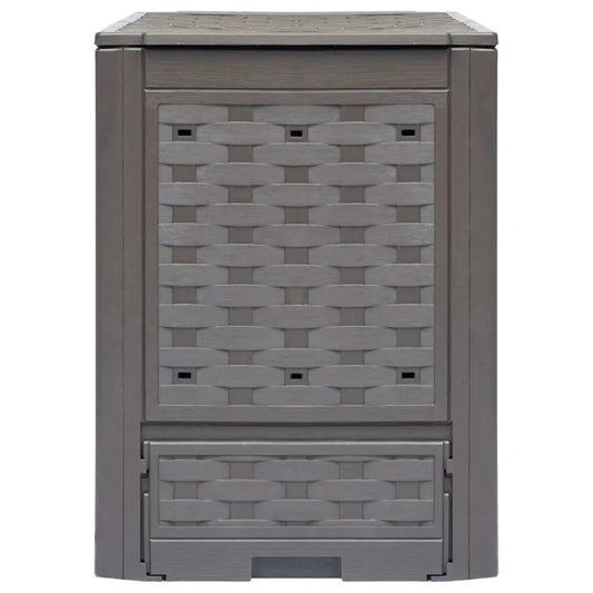 Outdoor compost bin in brown rattan with woven front panels by HomePacific on Tampa Home & Garden Store