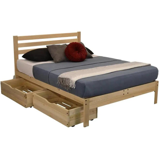 Set of 2 solid wood HomePacific rolling under-bed storage drawers in natural finish on Tampa Home & Garden Store