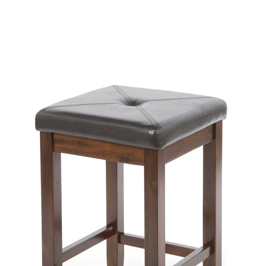 Set of 2 - Vintage Mahogany Bar Stools with Faux Leather Cushion Seat - Tampa Home & Garden Store