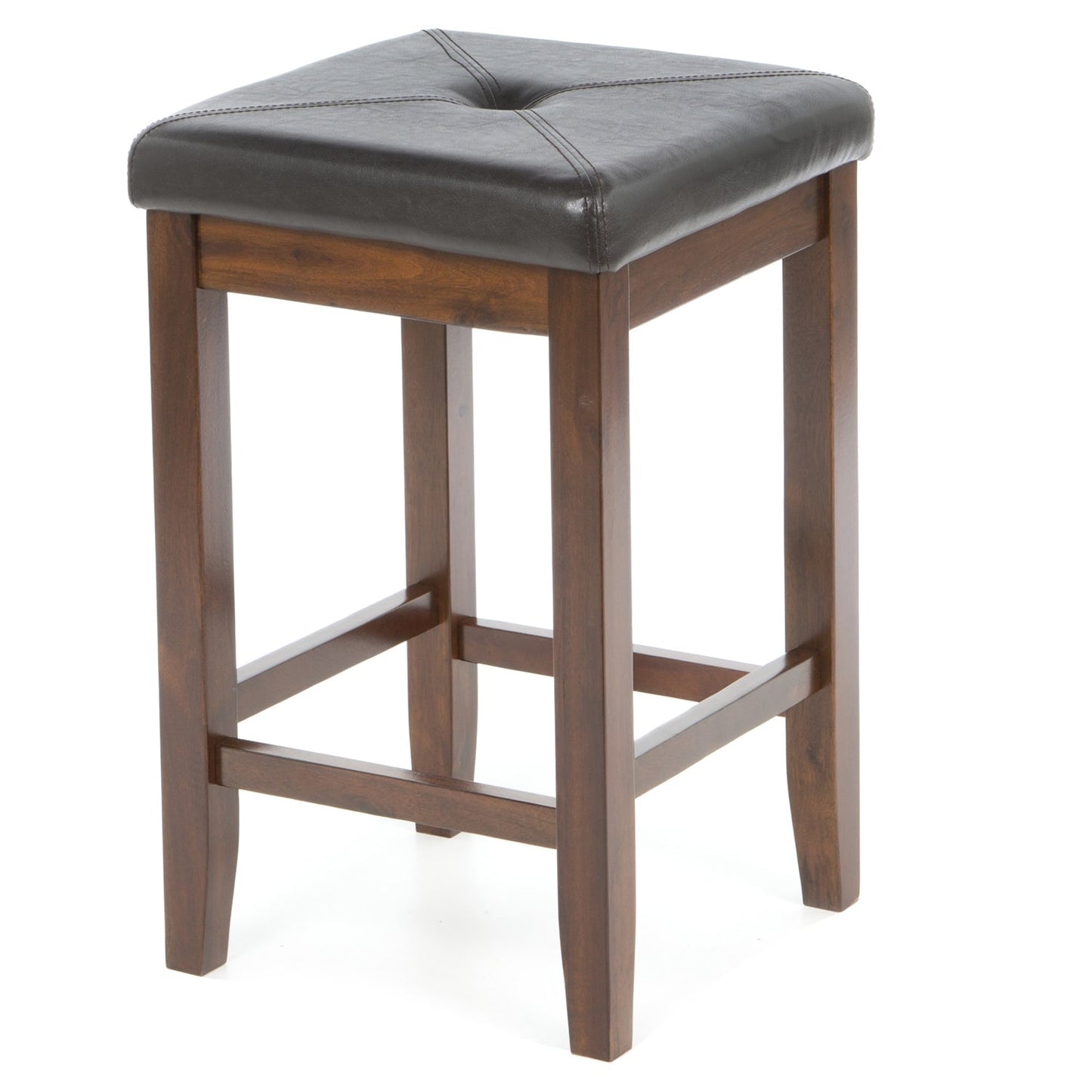 Set of 2 - Vintage Mahogany Bar Stools with Faux Leather Cushion Seat - Tampa Home & Garden Store