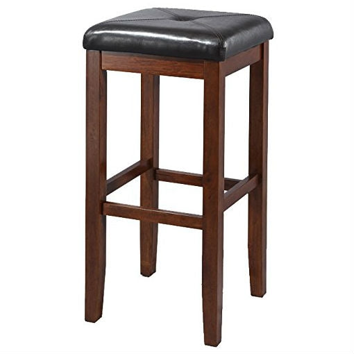 Set of 2 Vintage Mahogany Stools with Black Upholstered Seat - Tampa Home & Garden Store
