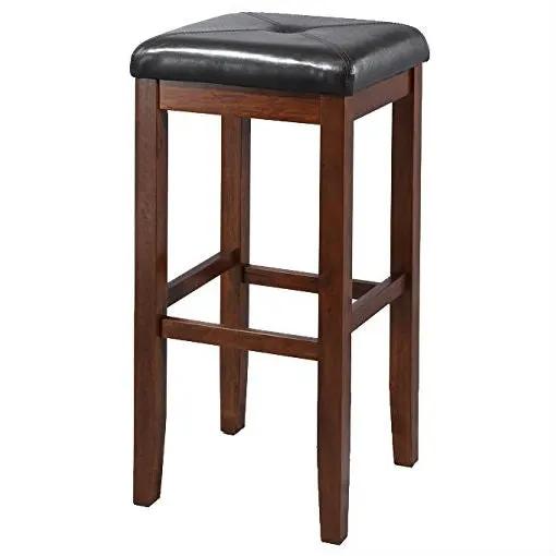 Set of 2 vintage mahogany bar stools with black upholstered seats on Tampa Home & Garden Store