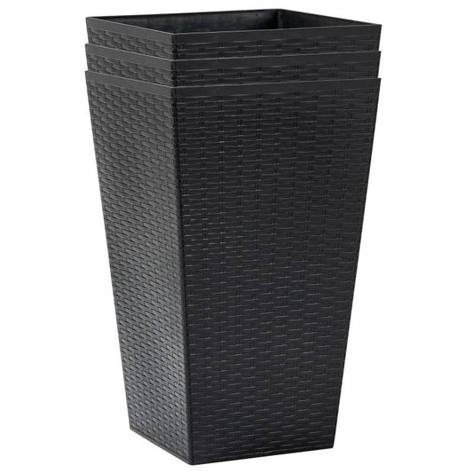Set of 3 - Black Faux Rattan Plastic Tall Large Flower Pots - Tampa Home & Garden Store
