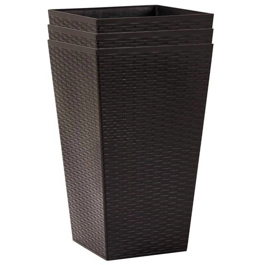 Set of 3 - Brown Faux Rattan Plastic Tall Large Flower Pots - Tampa Home & Garden Store